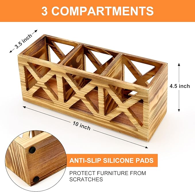 Wooden Cutlery Silverware Holder Flatware Caddy Wood Utensil Organizer for Kitchen Counter Decor Small Silverware Countertop Spoon and Fork Holder Table Utensil Caddy for Party Cutlery Basket