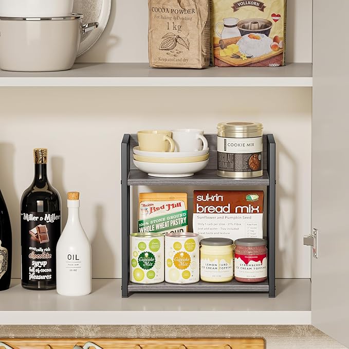 Giikin Countertop Shelf Organizer, 2 Tier Coffee Organizer for Desktop, Grey Counter Shelf Spice Rack for Kitchen (Grey, M)