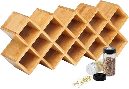 Phyllia Bamboo Spice Rack Organizer 4-Tier Countertop Organiser, Criss-Cross Kitchen cabinet Free-Standing Countertop Storage shelf Fit for Spice Jar, Can, Bottle (Jars Not Include)