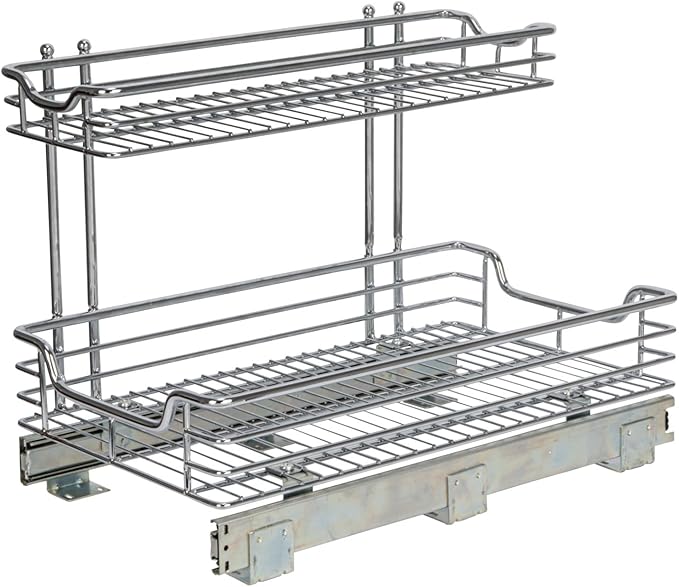 Household Essentials Glidez Multipurpose Chrome-Plated Steel Pull-Out/Slide-Out Storage Organizer for Under Sink or Under Cabinet Use - 2-Tier Design - Fits Standard Size Cabinet or Shelf, Chrome