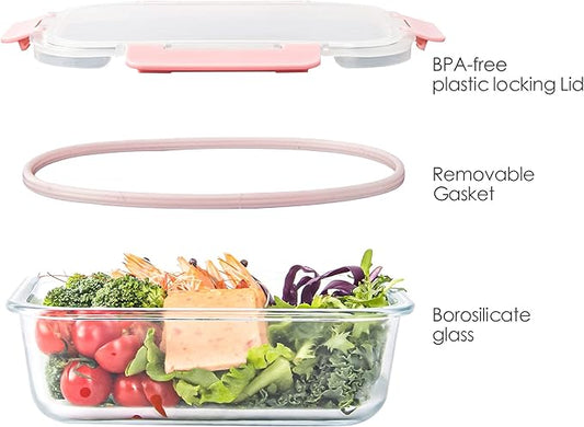 10 Pack Glass Food Storage Containers, Glass Meal Prep Containers with Lids Leak Proof, Microwave & Freezer Safe (34oz & 12oz)