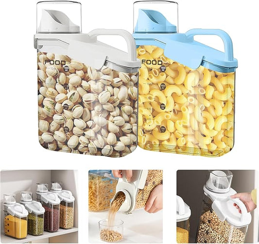2 Pieces Cereal Containers Storage, 2L/68oz Airtight Large Dry Food Storage Containers with Pouring Spout Measuring Cup for Snacks Grain Rice,BPA Free Dispenser Plastic Bin