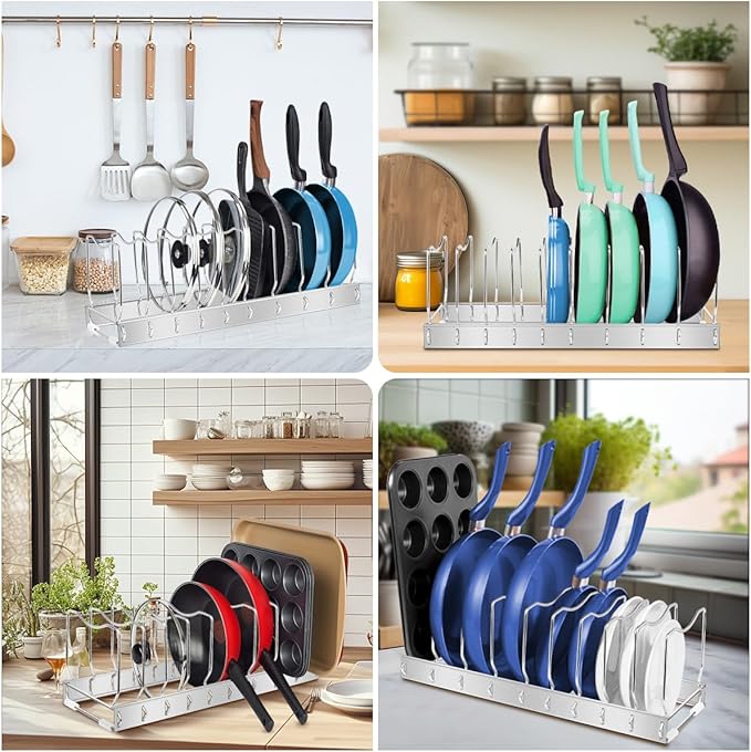 Lid Organizer - Detachable and Adjustable Pots and Pans Organizer for Kitchen Cabinet Storage, Cutting Boards, Cooking Utensils (1 pack)