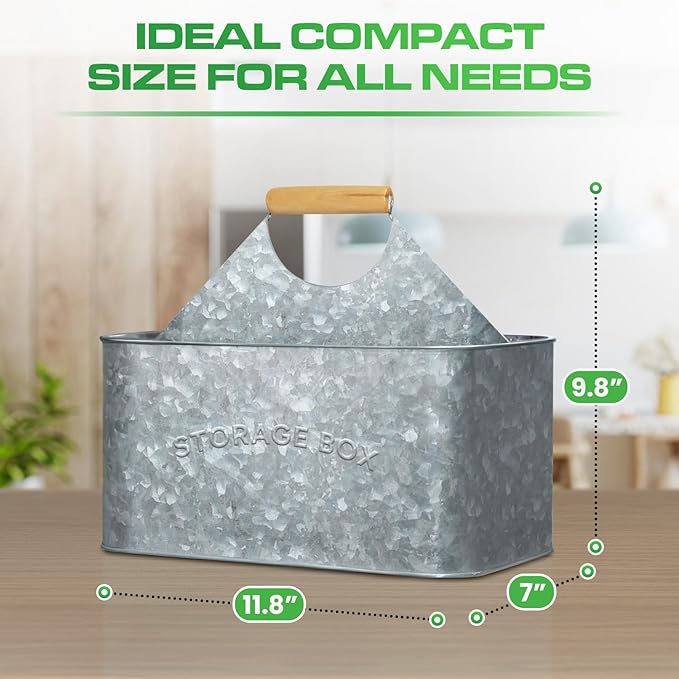 Plexon Silver Metal Caddy Table Utensil Caddy with Handle Galvanized Steel Utensil Holder for Party Metal Flatware Caddy Large Silverware Organizer Countertop for Kitchen Garden Patio Bathroom