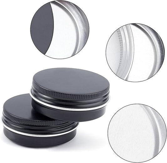 BENECREAT 30 Pack 1 OZ Tin Cans Screw Top Round Aluminum Cans Screw Containers Tins with Lids- Great for Store Spices, Candies, Tea or Gift Giving (Black)