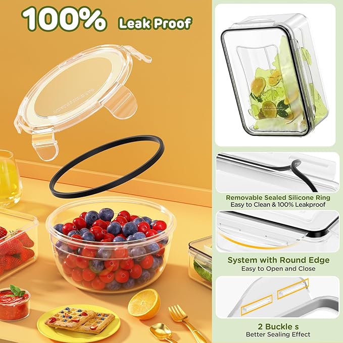 46 PCS Food Storage Containers with Lids Airtight (23 Lids &23 Containers) - Leakproof Meal-Prep Containers for Kitchen Storage