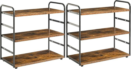 IBUYKE Set of 2 3-Tier Bathroom Counter Organizer, Tray Countertop Storage Shelf, Kitchen Spice Rack Standing, Counter Standing Rack Cosmetic Holder, Rustic Brown TWJ001H-2