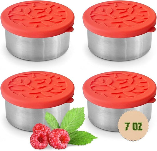 4 X 7 oz Stainless Steel Containers with Lids - Leakproof w/Silicone Lids - BPA Free - Dishwasher & Freezer Safe - Portable & Reusable - Stainless Steel Storage Food Snack Containers