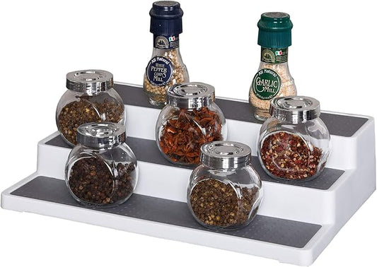 Sooyee 2 Pack 3-Tier Spice Rack,Waterproof and Non Skid Spice Shelf,Modern 3 Step Kitchen Organizer Shelf for Pantry Cabinet or Countertop,Gray