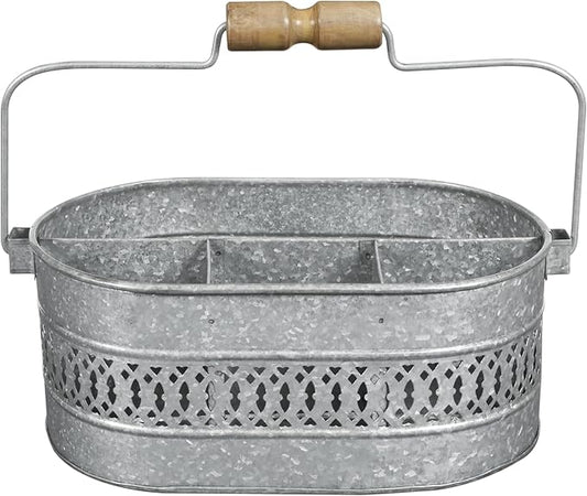 Utensil Holder For Party, Galvanized Metal Utensil Caddy With Handle, Kitchen Organizer - 13.5 Inch