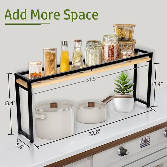 Stove Top Shelf - Over the Stove Shelf for Kitchen, 31.5" Countertop Spice Rack Organizer Shelf, Stove Shelf Kitchen Space Savers, Protective Lips and Metal Legs, Easy to Assemble