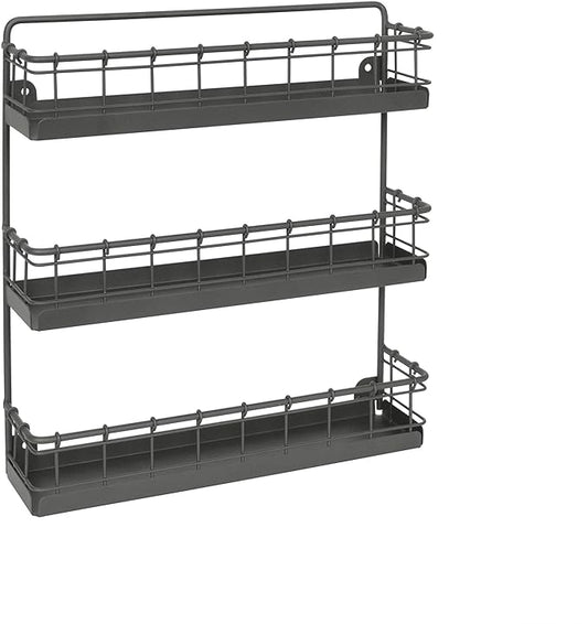 Spectrum Diversified Storage for Kitchen, Pantry, Cabinet, Industrial Gray Vintage Wall-Mount 3-Tier Spice Rack, Large