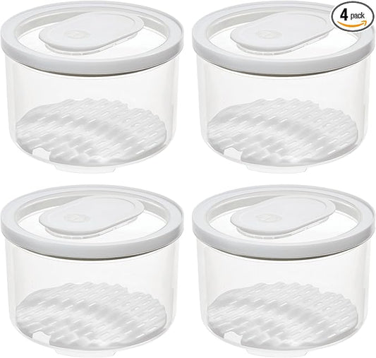 iDesign Round Fridge Produce Bin with Removable Drainage Tray and Lid - Set of 4 - Clear