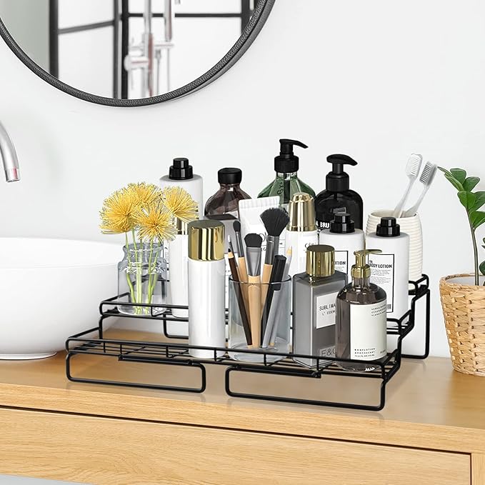 Expandable Spice Rack Set, 3 Tier Spice Rack Organizer for Cabinet Step Shelf Countertop Spice Storage Holder, Metal Seasoning Rack for Kitchen Cabinet Cupboard Pantry - Black