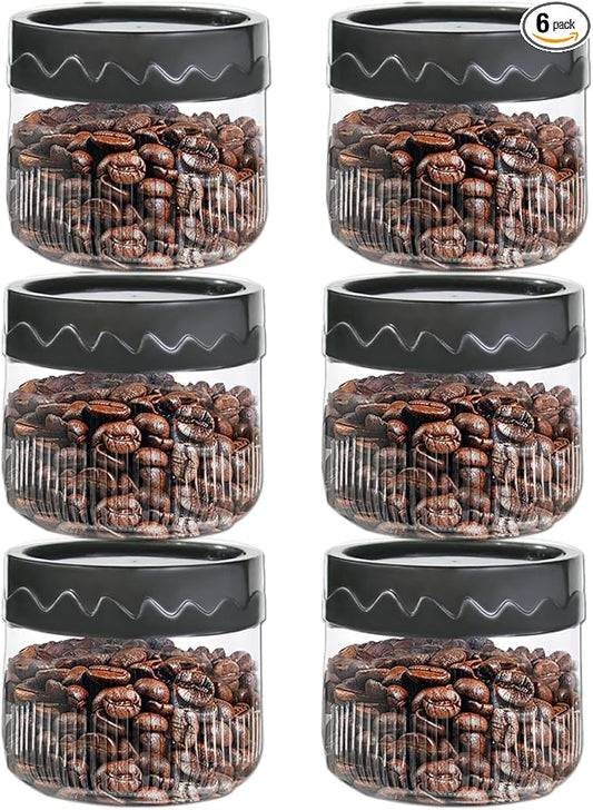 8.5oz Glass Jars with Lids Small Wide Mouth Jar Glass Black Snack Canister for Snack Pudding Yogurt Overnight Oats, 6pack