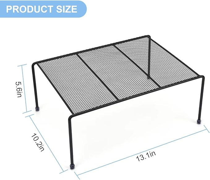 Set of 4 Mesh Kitchen Shelves Cabinet Storage Shelf Rack (13.1 x 10.2 Inch) ，Kitchen Bathroom Pantry Cupboard Desk Home Office, Fridge, Cabinet, Bathroom Cupboard, Non-slip Plastic Feet (Black)