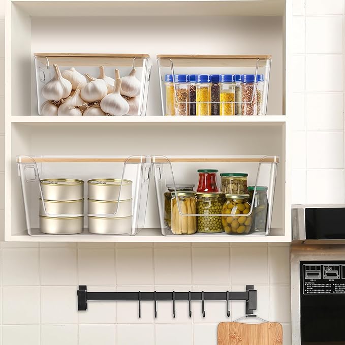 2 Set Potato Onion Storage Containers and Pantry Organizers Bin BPA-Free, Stackable Clear Plastic Storage Basket with Lid & Handle for Kitchen Counter, Cabinet, Fridge for Fruit, Vegetable, Produce