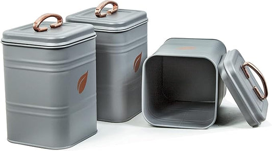 Saf-Care Kitchen Canisters - Farmhouse Grey Kitchen Decoration of Canister Set with Multiple Preservation Purposes by Tight Sealed Lids, Good for Wedding Gifts Kitchen Canisters Set of 3