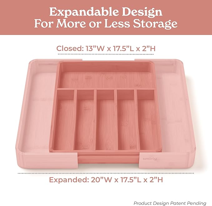 SMIRLY Silverware Drawer Organizer – Bamboo Kitchen Drawer Organizer, Adjustable Utensil Holder and Cutlery Tray, Drawer Dividers for Flatware and Kitchen Utensils