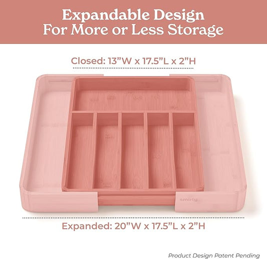 SMIRLY Silverware Drawer Organizer – Bamboo Kitchen Drawer Organizer, Adjustable Utensil Holder and Cutlery Tray, Drawer Dividers for Flatware and Kitchen Utensils