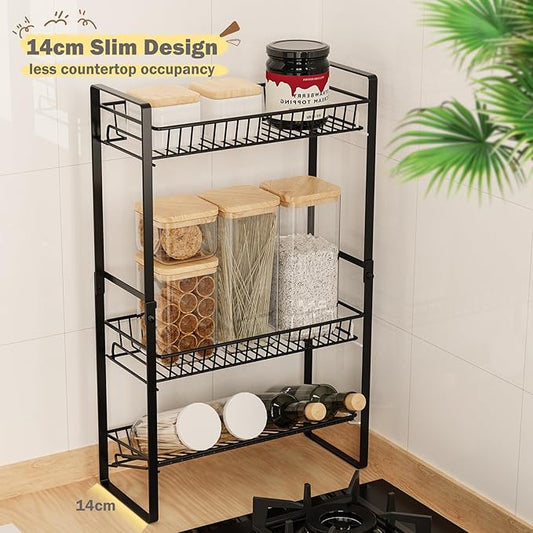 Countertop Spice Rack Slim 3 Tier Tall Seasoning Storage Rack Kitchen Spice Shelf Standing Rack Skincare Organiser
