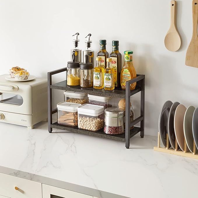 IBUYKE 2-Tier Spice Rack Industrial Counter Shelf Desktop Storage Organizer for Countertop Kitchen Office Living Room Desktop UTLJ002G
