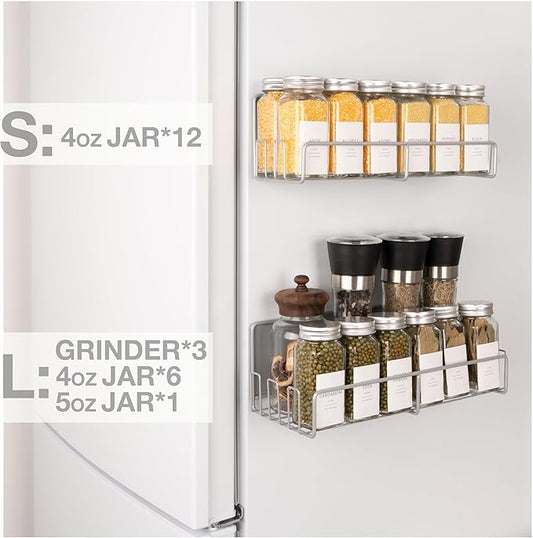 Strong Magnetic Spice Rack For Refrigerator with 20 Hooks, Space Saving Organizer, Durable Shelf for Oven - 4 Pack - Iron - Ultimate Gray