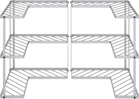 Buzowruil Kitchen L-Shaped Spice Storage Rack Triangle Corner Three-Layer Cabinet Spice Rack,2 Pack (Silver)