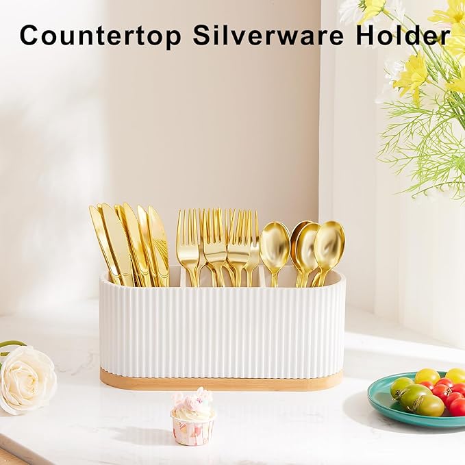 Countertop Silverware Holder, Silverware Caddy Organizer Holder for Forks, Spoons, Knives, Cutlery Caddy with 3 Compartments, Kitchen Utensil Holder for Party, Countertop