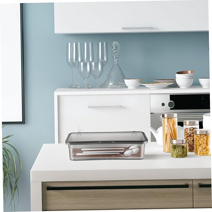 3PCS Flatware Tray with Lid and Drainer,Clear Utensil Drawer Organizer with Lid Covered,Stackable Cutlery Drawer Organizer Plastic Silverware Holder to Keeps Your Cutlery Organized and Protected