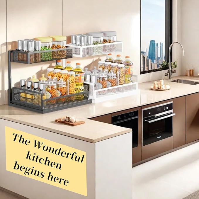 Undersink Organizers 2-Tier Under Cabinet Pull Out Storage with Sliding Out Drawers, Under Sink Organizer for Bathroom Kitchen Durable Wire Rack Shelf Space-Saving Organization, White 1 Pack