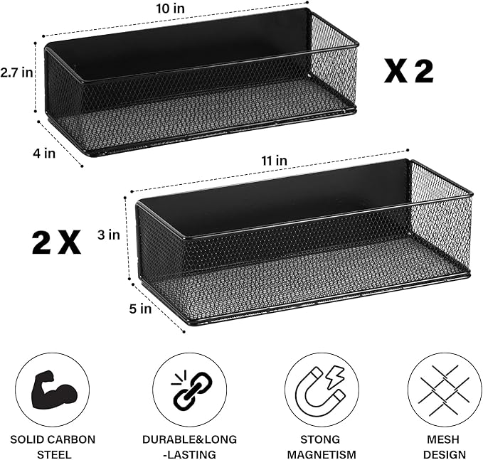 Magnetic Spice Rack for Refrigerator,4 Pack Magnetic Spice Rack for Kitchen Organization，Magnetic Spice Shelf Rack Organizer for Side of Refrigerator Fridge，Kitchen Storage Organizer,Black