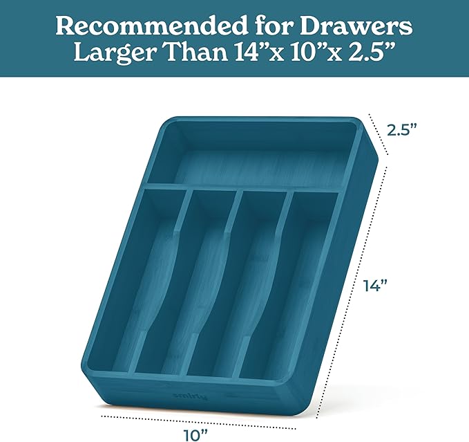 SMIRLY Silverware Drawer Organizer – Bamboo Kitchen Drawer Organizer, Adjustable Utensil Holder and Cutlery Tray, Drawer Dividers for Flatware and Kitchen Utensils