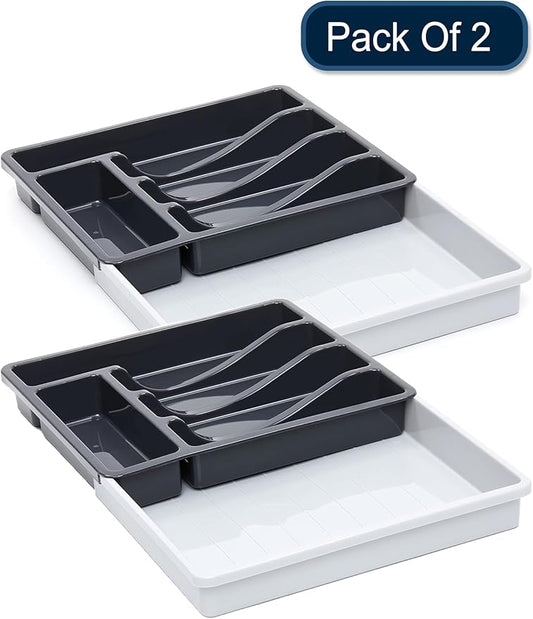 RoyalHouse Premium Cutlery Drawer Organizer, Expandable Utensil Holder And Organizer, 6-Compartments, Compact BPA-Free Plastic Storage for Spoons Forks Knives, Silverware Organizer (Pack of 2)
