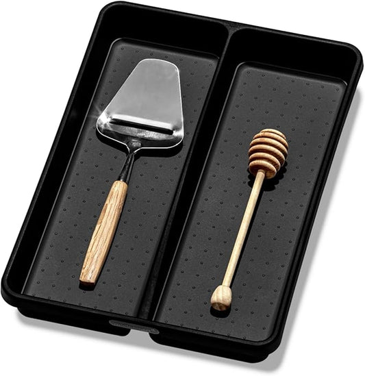 madesmart Premium Antimicrobial Classic Mini Utensil Tray Soft Grip, Non-Slip Kitchen Drawer, Multi-Purpose Home Organization, EPA Certified, 2 Compartments, Carbon