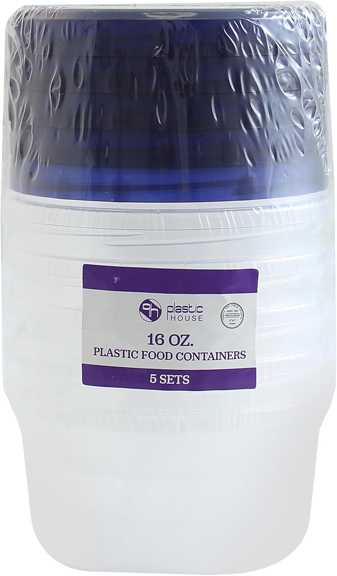 [16Oz - Blue - 5 Pk] Twist Top Food Storage Containers Leak-Proof, Airtight Soup Storage Canisters with Screw & Seal Lids BPA-Free, Stackable, Reusable Kitchen Essentials 16-Ounce