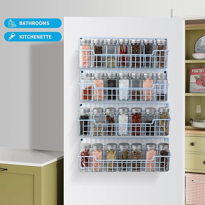 Spice Rack Wall Mount, 2 Packs Spice Organizer for Kitchen and Cabinet Door, Hanging Storage Rack for Wall Saving Space in Kitchen Bathroom, Restroom and RV, Light Blue