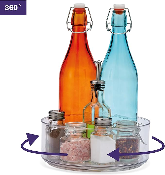 MATANA 9" Clear Lazy Susan Organizer for Cabinet (2 Pack) Clear Spinning Organizer, Clear Turntable Organizer, Rotating Lazy Susan Turntable for Cabinet, Fridge, Refrigerator, Bathroom, Spice, Kitchen