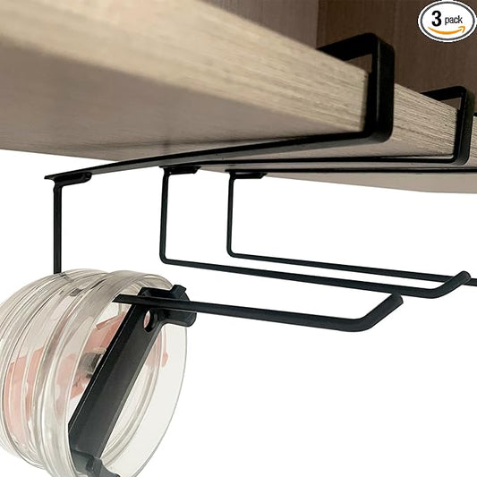 3 Pieces Tumbler Lid Storage Hook, No Install Cup Lid Organizers Inside Cabinet (No Screws, No Adhesive), Clip-On Cup Lid Organizer for Saves Kitchen Space (Black)