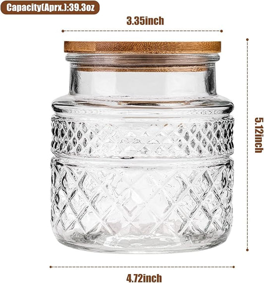 WHJY Glass Storage Container with Lid, Airtight Glass Jars, Farmhouse Tea Canister, Dog Treat Jar for Pet, Glass Candy Cookies Coffee Canister Jar Bath Salt Container - Round 47 oz