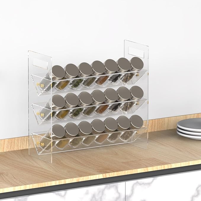 WUIVIUT Spice Rack Organizer for Cabinet Kitchen Countertop Shelf Organizer for Cabinet, Kitchen, Pantry Spice Jars with Clear Acrylic Spice Organizer