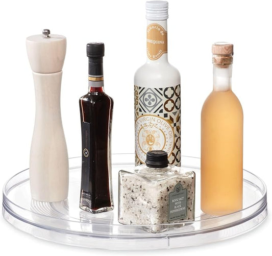 iDesign Recycled Plastic Lazy Susan Turntable Organizer, The Linus Collection – 14” x 1.75”, Clear