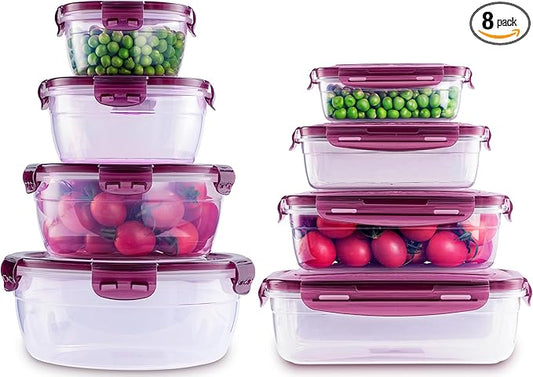 Today's Present Food Storage Container with Lids Set For 8, Plastic Mixing Bowls, Airtight Stackable Leakproof Reusable Storage Containers for Kitchen, BPA Free, Freezer, Microwave, Dishwasher Safe