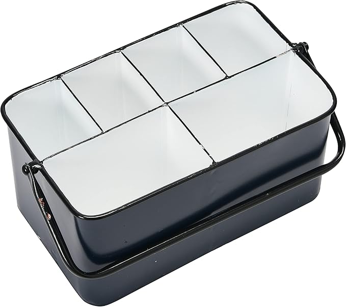 Creative Co-Op Farmhouse Metal Storage Caddy with 6 Compartments and Handle, Distressed Blue and White