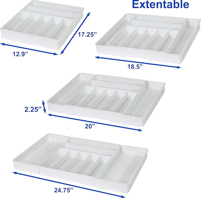 Simple Houseware Expandable Kitchen Drawer Flatware Organizer, White