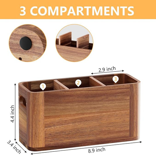 Silverware Holder, Acacia Wood Utensil Holder for Party, Silverware Organizer Countertop, Picnic Caddy for Party, Countertop, Camping