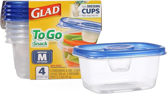 GladWare To Go Snack Food Storage Containers, Medium Rectangle, Holds 24 Ounces of Food, 4 Count Set