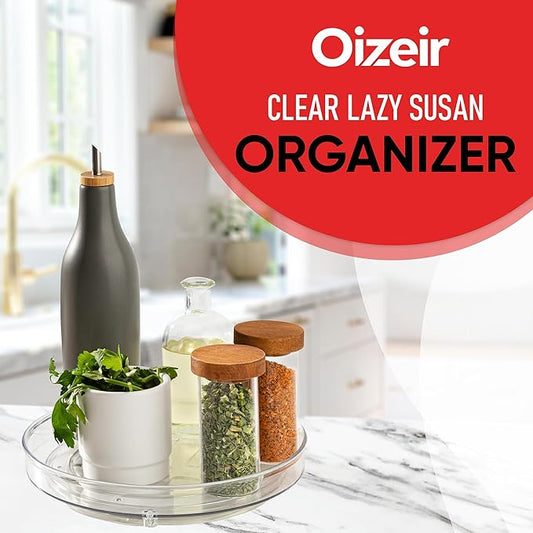 Oizeir Clear Lazy Susan Turntable Organizer (Pack of 4) 9 Inch Acrylic Rotating Storage for Cabinet, Pantry, Fridge, Bathroom, and Vanity Countertops