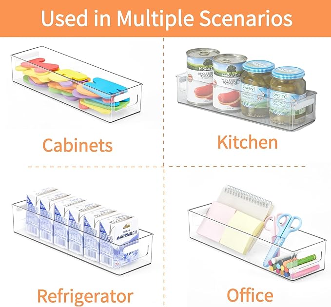vacane Clear Refrigerator Organizer Bins Plastic Food Storage Fridge Organizer Pantry Organization Container for Pantry,Bathroom ,Kitchen