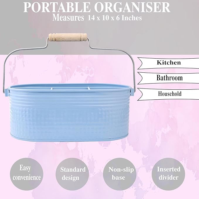 Alpha Living Home - Silverware Caddy, Utensil Holder with Handle, Galvanized Flatware Organizer for Kitchen, Countertop, Dining Table, BBQ, Picnic, Party, Farmhouse, Rustic Decor – Arctic